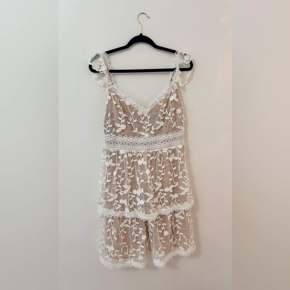 Adrianna Papell White Lace Overlay Dress